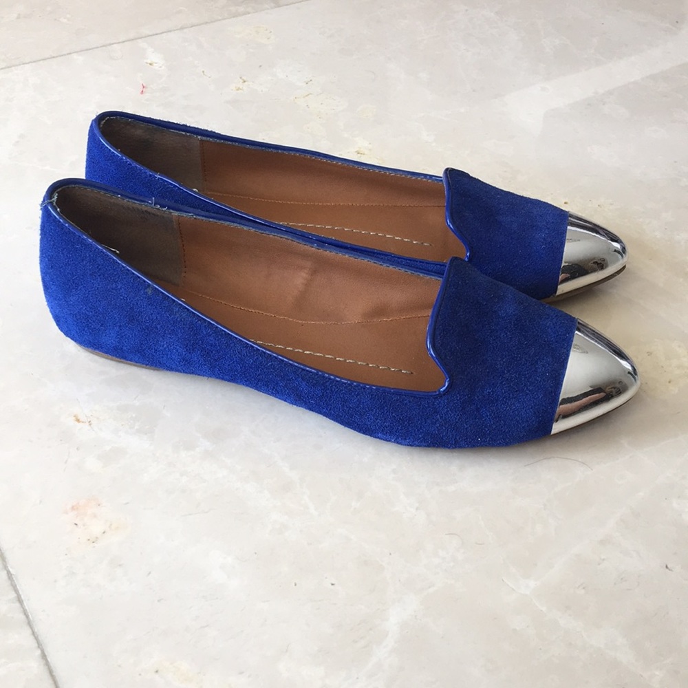 Dolce Vita Royal Blue Suede Flats with Silver Metallic Cap Toe